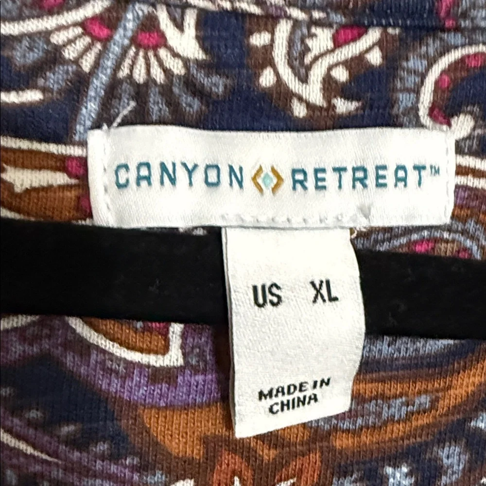 Canon Multicolor Paisley Long Sleeve Dress women XL festival casual linen boho - Picture 3 of 9